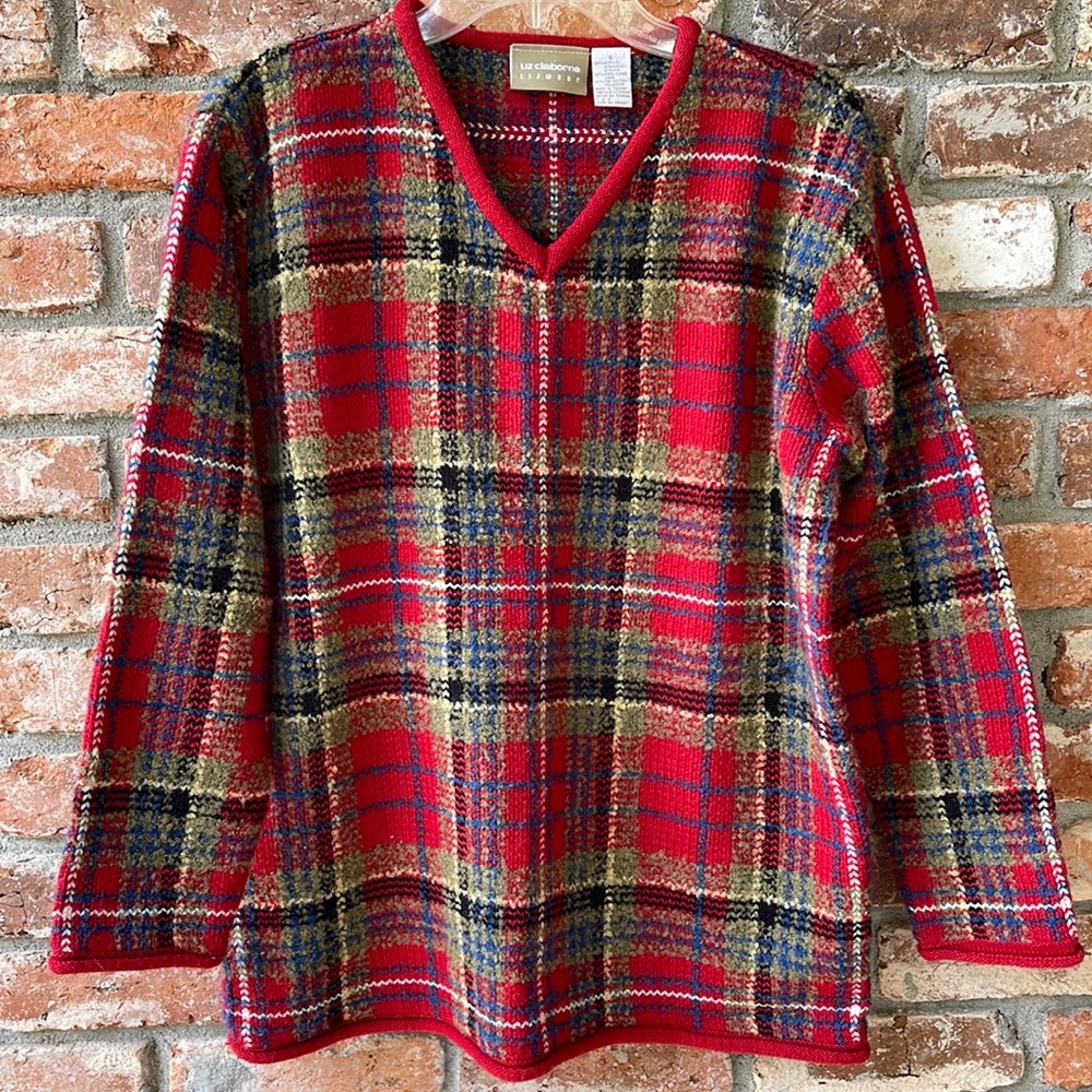 Vintage Liz Claiborne Lizwear Tartan Boucle Knit Sweater - Women’s Size Small